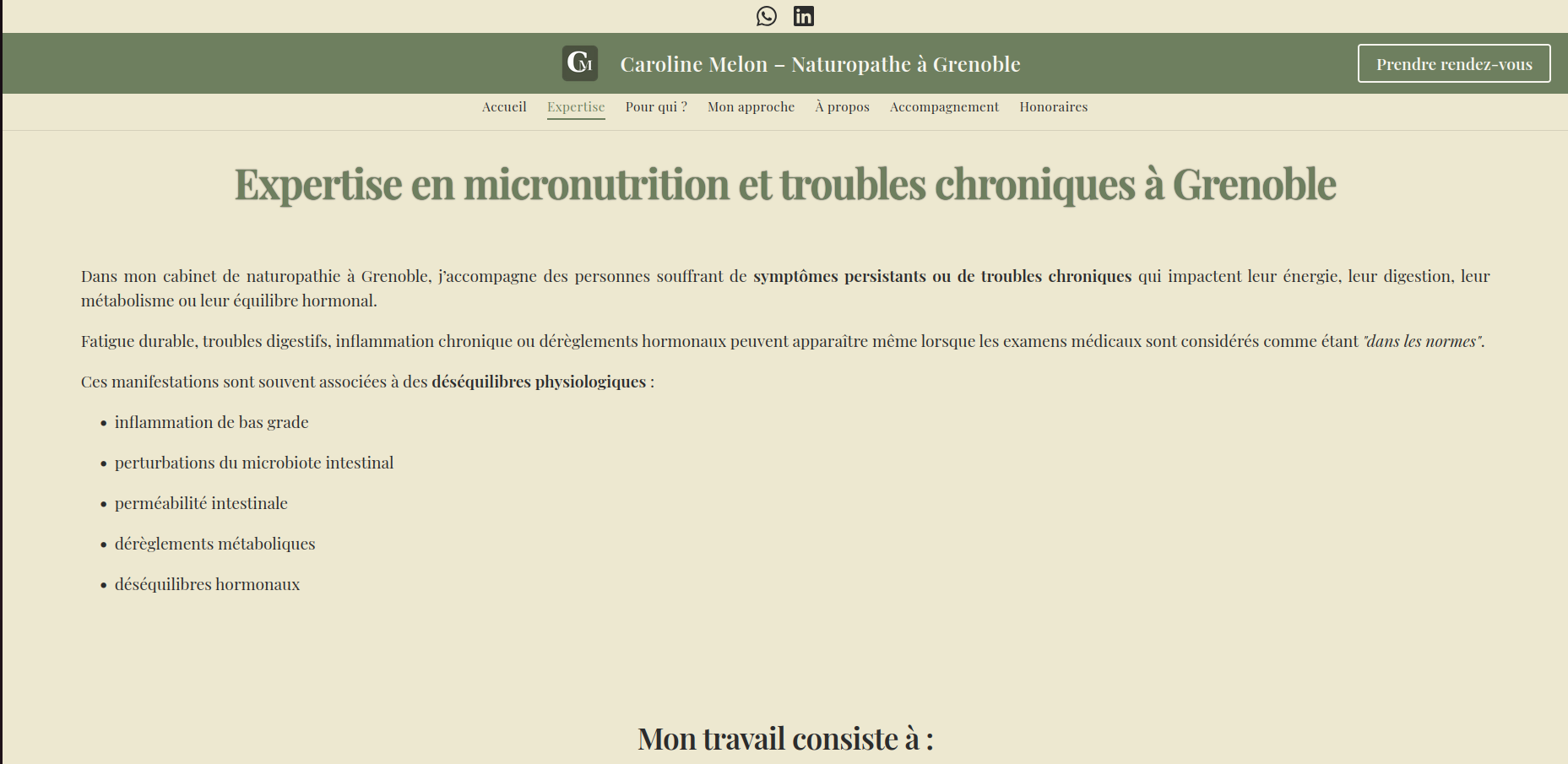 Aperçu de la vitrine de Caroline, naturopathe